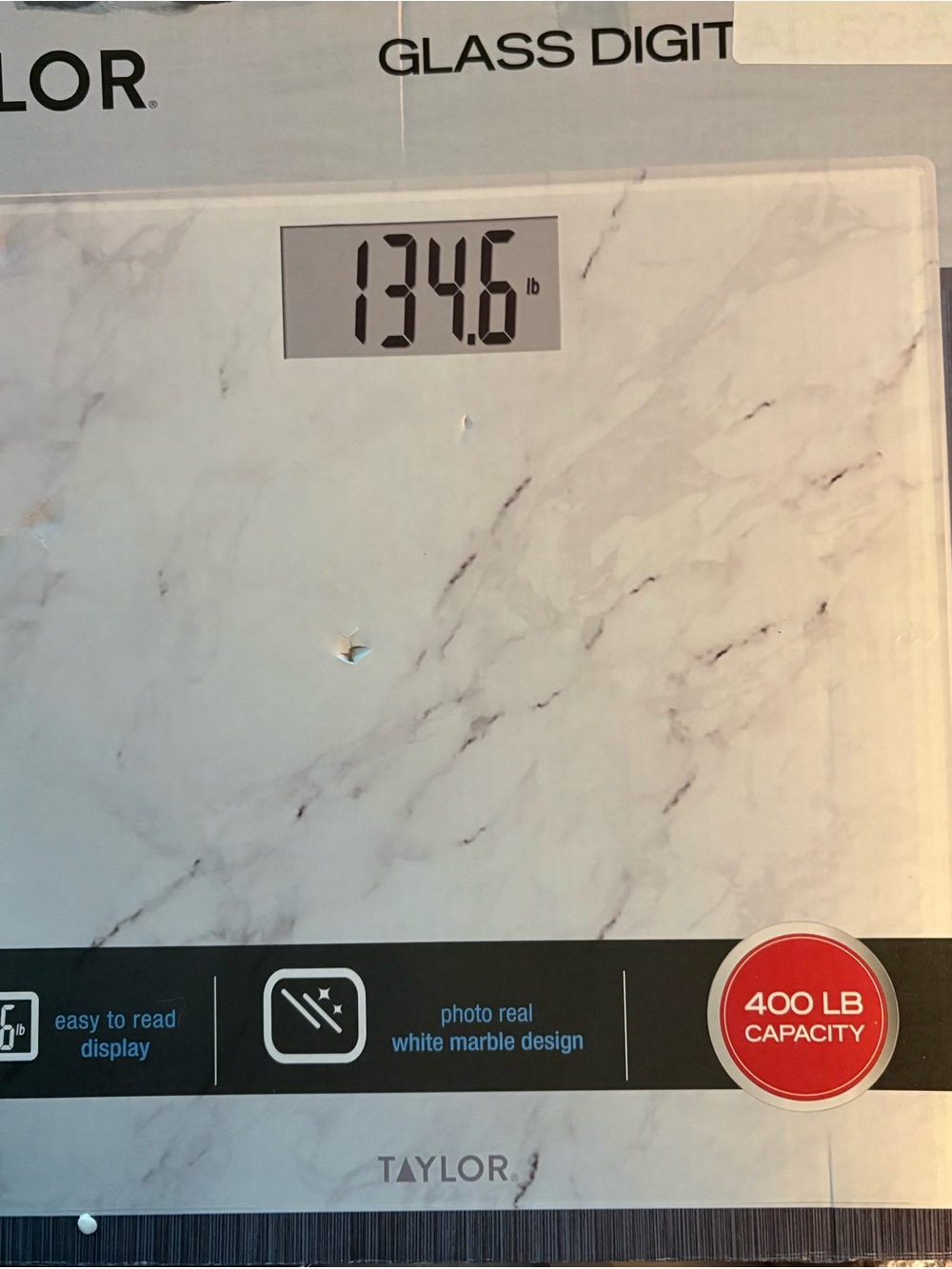 Taylor White Marble Glass Bathroom Scale with Large LCD